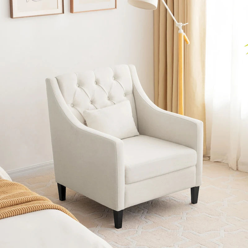Fauteuil tapissé capitonné beige 30 avec oreiller lombaire