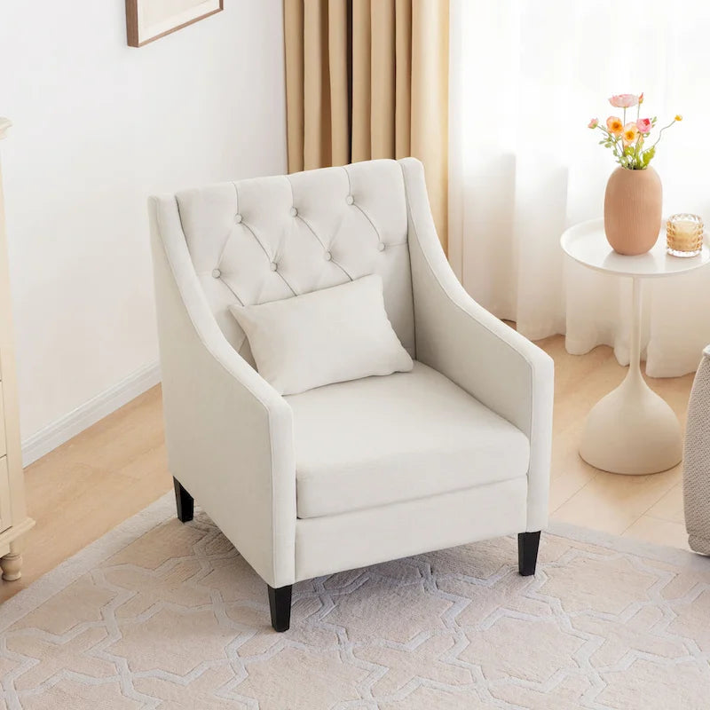 Fauteuil tapissé capitonné beige 30 avec oreiller lombaire