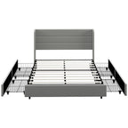 Lit de Rangement Queen Size avec 4 Tiroirs, Capacité de 330 kg et Tête de Lit en Lin