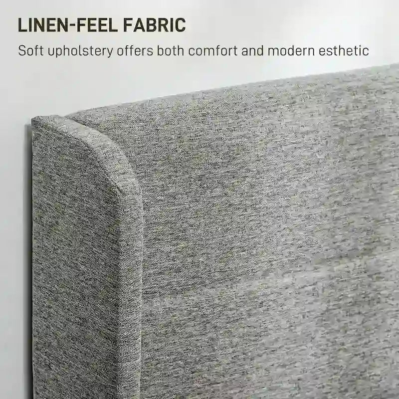 Lit de Rangement Queen Size avec 4 Tiroirs, Capacité de 330 kg et Tête de Lit en Lin
