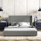 Lit de Rangement Queen Size avec 4 Tiroirs, Capacité de 330 kg et Tête de Lit en Lin