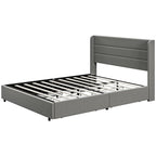 Lit de Rangement Queen Size avec 4 Tiroirs, Capacité de 330 kg et Tête de Lit en Lin