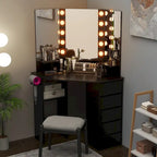 Coiffeuse d'angle pour maquillage avec miroir LED