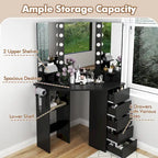 Coiffeuse d'angle pour maquillage avec miroir LED
