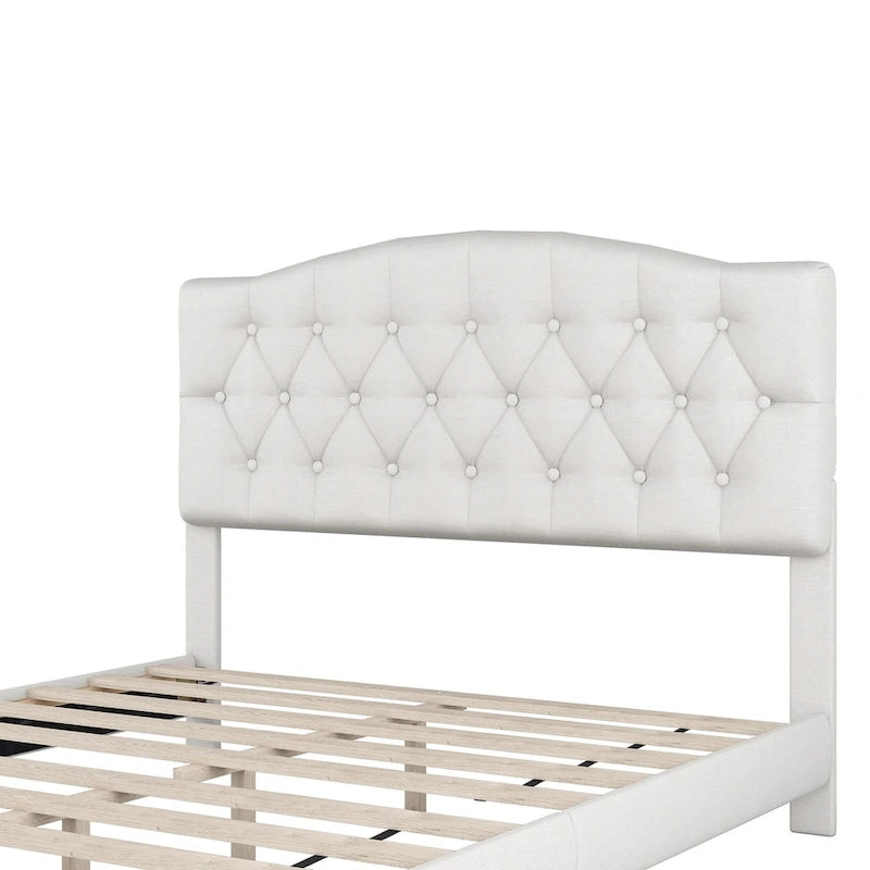 Cadre de lit plateforme avec tête de lit incurvée en selle, lit plateforme de style royal médiéval moderne avec détails capitonnés en losange