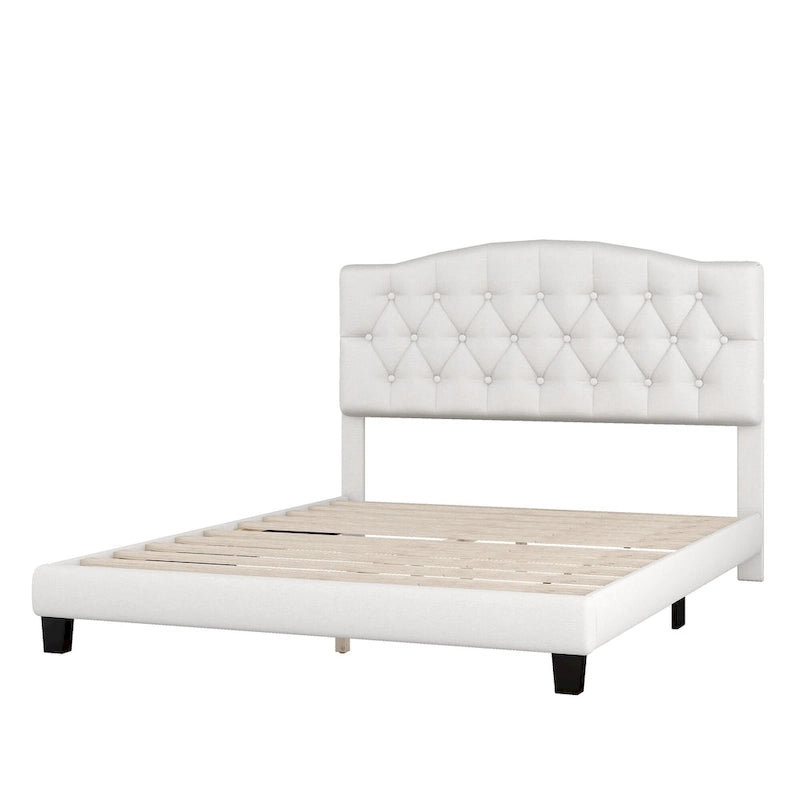 Cadre de lit plateforme avec tête de lit incurvée en selle, lit plateforme de style royal médiéval moderne avec détails capitonnés en losange