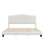 Cadre de lit plateforme avec tête de lit incurvée en selle, lit plateforme de style royal médiéval moderne avec détails capitonnés en losange