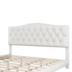Cadre de lit plateforme avec tête de lit incurvée en selle, lit plateforme de style royal médiéval moderne avec détails capitonnés en losange