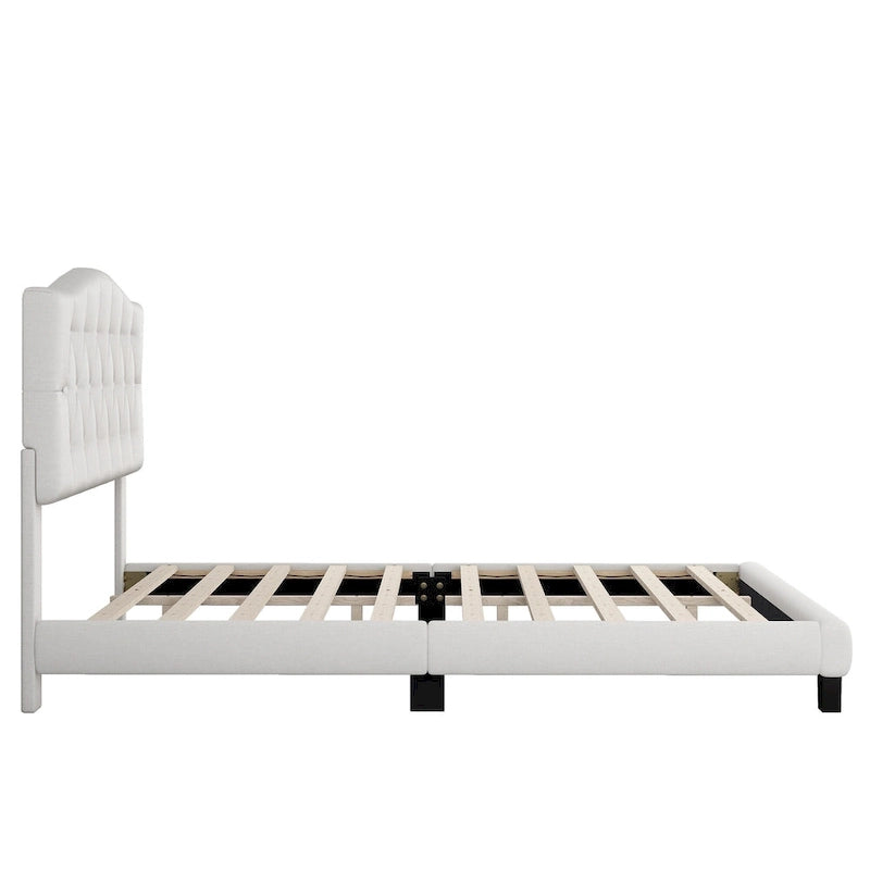 Cadre de lit plateforme avec tête de lit incurvée en selle, lit plateforme de style royal médiéval moderne avec détails capitonnés en losange