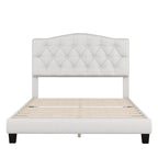 Cadre de lit plateforme avec tête de lit incurvée en selle, lit plateforme de style royal médiéval moderne avec détails capitonnés en losange