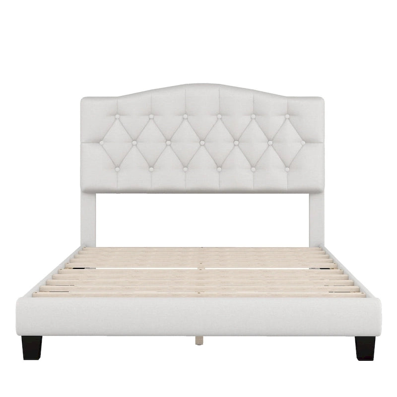 Cadre de lit plateforme avec tête de lit incurvée en selle, lit plateforme de style royal médiéval moderne avec détails capitonnés en losange