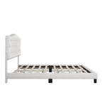 Cadre de lit plateforme avec tête de lit incurvée en selle, lit plateforme de style royal médiéval moderne avec détails capitonnés en losange