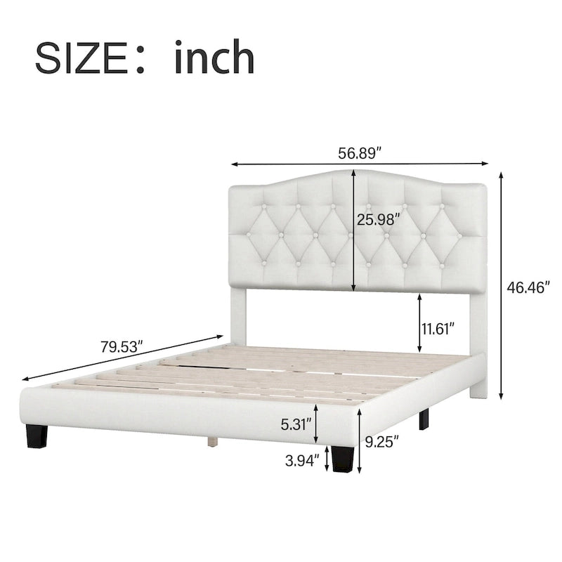 Cadre de lit plateforme avec tête de lit incurvée en selle, lit plateforme de style royal médiéval moderne avec détails capitonnés en losange