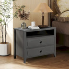 Table de chevet large et moderne avec 2 tiroirs et rangement ouvert, Table de chevet de chambre à coucher avec pieds en bois massif
