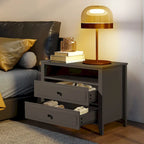 Table de chevet large et moderne avec 2 tiroirs et rangement ouvert, Table de chevet de chambre à coucher avec pieds en bois massif