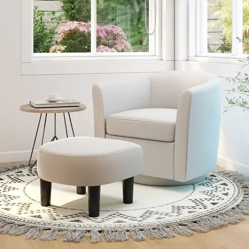 Fauteuil pivotant avec repose-pieds, dossier incurvé