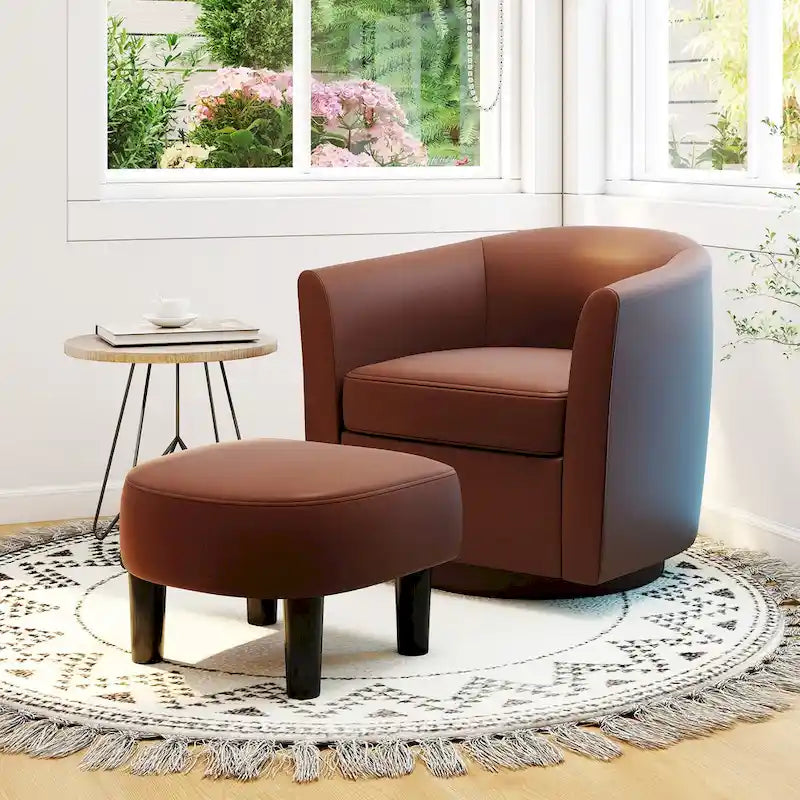 Fauteuil pivotant avec repose-pieds, dossier incurvé