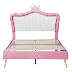 Lit plateforme avec tête de lit couronne LED rose double : MDF, contreplaqué, PU, métal, capacité de 272 kg