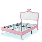 Lit plateforme avec tête de lit couronne LED rose double : MDF, contreplaqué, PU, métal, capacité de 272 kg