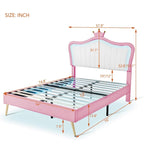 Lit plateforme avec tête de lit couronne LED rose double : MDF, contreplaqué, PU, métal, capacité de 272 kg