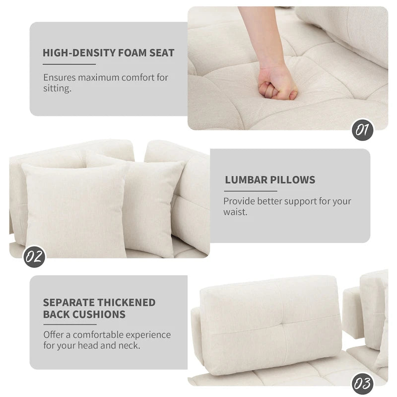 Canapé d'angle 4 places en L de 91,73 po avec 2 tabourets cachés, 2 coussins lombaires amovibles et revêtement en chenille durable