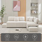 Canapé d'angle 4 places en L de 91,73 po avec 2 tabourets cachés, 2 coussins lombaires amovibles et revêtement en chenille durable