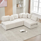 Canapé d'angle 4 places en L de 91,73 po avec 2 tabourets cachés, 2 coussins lombaires amovibles et revêtement en chenille durable