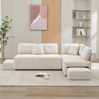 Canapé d'angle 4 places en L de 91,73 po avec 2 tabourets cachés, 2 coussins lombaires amovibles et revêtement en chenille durable