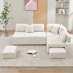 Canapé d'angle 4 places en L de 91,73 po avec 2 tabourets cachés, 2 coussins lombaires amovibles et revêtement en chenille durable