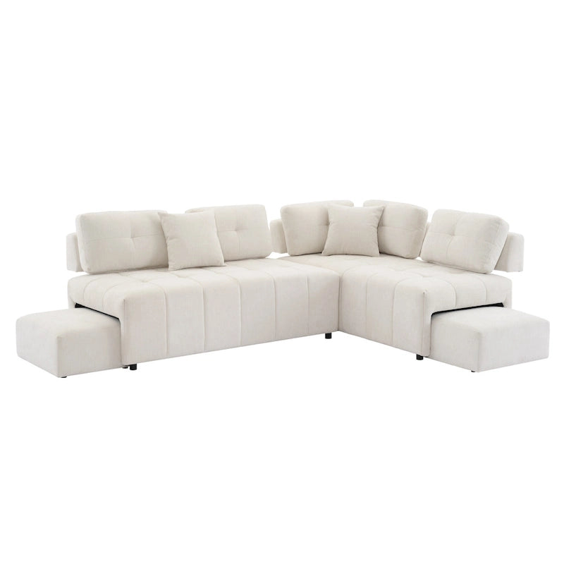 Canapé d'angle 4 places en L de 91,73 po avec 2 tabourets cachés, 2 coussins lombaires amovibles et revêtement en chenille durable