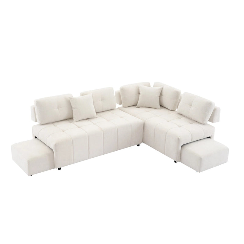 Canapé d'angle 4 places en L de 91,73 po avec 2 tabourets cachés, 2 coussins lombaires amovibles et revêtement en chenille durable