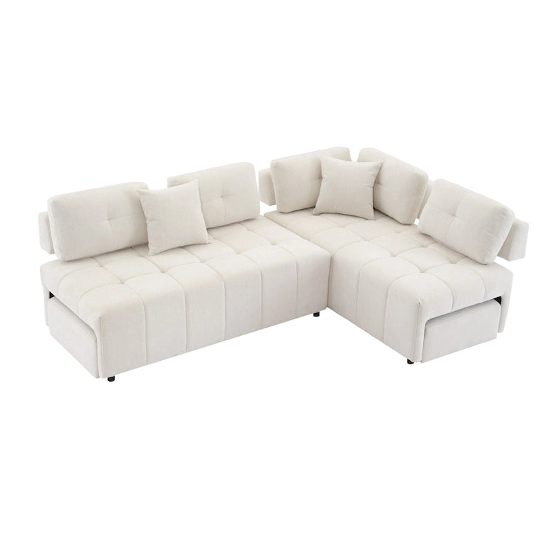 Canapé d'angle 4 places en L de 91,73 po avec 2 tabourets cachés, 2 coussins lombaires amovibles et revêtement en chenille durable