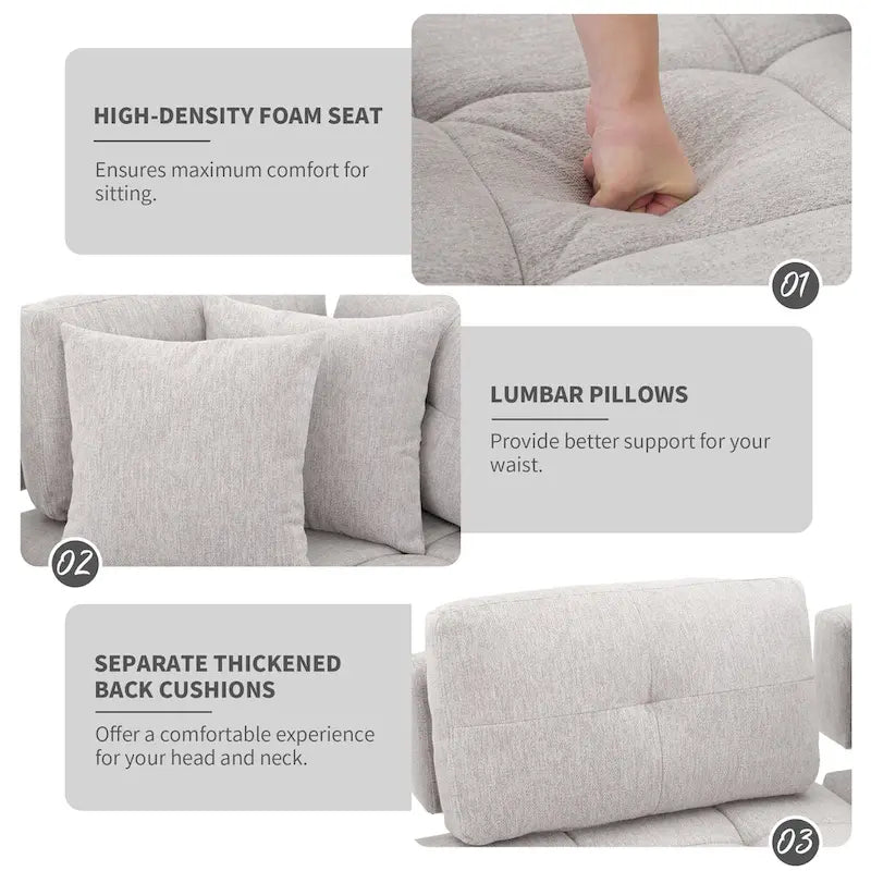Canapé d'angle 4 places en L de 91,73 po avec 2 tabourets cachés, 2 coussins lombaires amovibles et revêtement en chenille durable