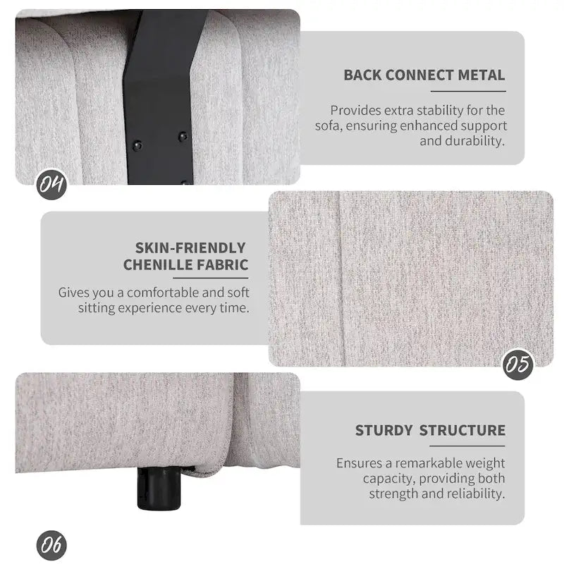 Canapé d'angle 4 places en L de 91,73 po avec 2 tabourets cachés, 2 coussins lombaires amovibles et revêtement en chenille durable