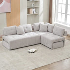 Canapé d'angle 4 places en L de 91,73 po avec 2 tabourets cachés, 2 coussins lombaires amovibles et revêtement en chenille durable