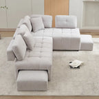 Canapé d'angle 4 places en L de 91,73 po avec 2 tabourets cachés, 2 coussins lombaires amovibles et revêtement en chenille durable