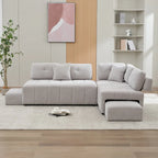 Canapé d'angle 4 places en L de 91,73 po avec 2 tabourets cachés, 2 coussins lombaires amovibles et revêtement en chenille durable