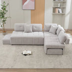 Canapé d'angle 4 places en L de 91,73 po avec 2 tabourets cachés, 2 coussins lombaires amovibles et revêtement en chenille durable