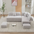 Canapé d'angle 4 places en L de 91,73 po avec 2 tabourets cachés, 2 coussins lombaires amovibles et revêtement en chenille durable