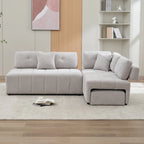 Canapé d'angle 4 places en L de 91,73 po avec 2 tabourets cachés, 2 coussins lombaires amovibles et revêtement en chenille durable