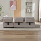 Canapé d'angle 4 places en L de 91,73 po avec 2 tabourets cachés, 2 coussins lombaires amovibles et revêtement en chenille durable