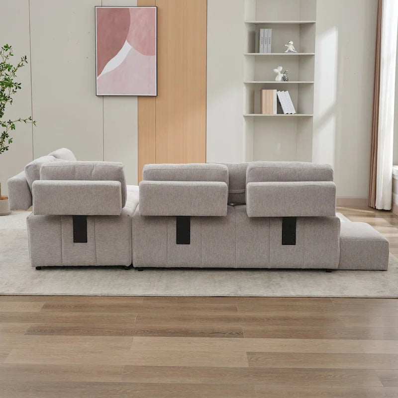 Canapé d'angle 4 places en L de 91,73 po avec 2 tabourets cachés, 2 coussins lombaires amovibles et revêtement en chenille durable