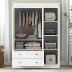 47,2 Armoire moderne avec 3 portes persiennes, 2 tiroirs et 4 étagères de rangement