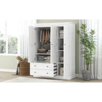 47,2 Armoire moderne avec 3 portes persiennes, 2 tiroirs et 4 étagères de rangement