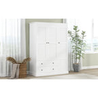 47,2 Armoire moderne avec 3 portes persiennes, 2 tiroirs et 4 étagères de rangement