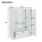 47,2 Armoire moderne avec 3 portes persiennes, 2 tiroirs et 4 étagères de rangement