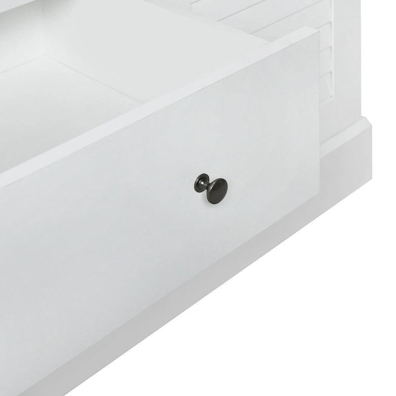 47,2 Armoire moderne avec 3 portes persiennes, 2 tiroirs et 4 étagères de rangement