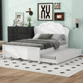 Lit plateforme moderne blanc en bois, taille double, avec tête de lit et lit gigogne simple