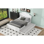 Lit plateforme moderne blanc en bois, taille double, avec tête de lit et lit gigogne simple