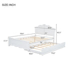 Lit plateforme moderne blanc en bois, taille double, avec tête de lit et lit gigogne simple